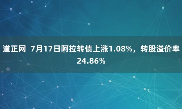 道正网  7月17日阿拉转债上涨1.08%，转股溢价率24.86%